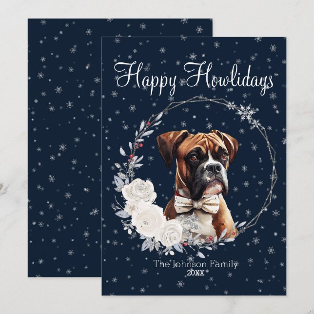 Tarjeta Festiva Feliz Howlidays Cute Boxer Dog (Anverso / Reverso)