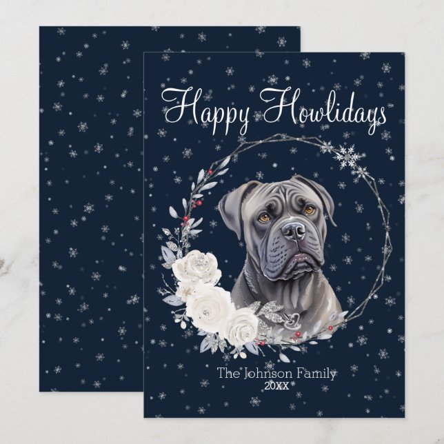 Tarjeta Festiva Feliz Howlidays Cute Cane Corso Dog (Anverso / Reverso)