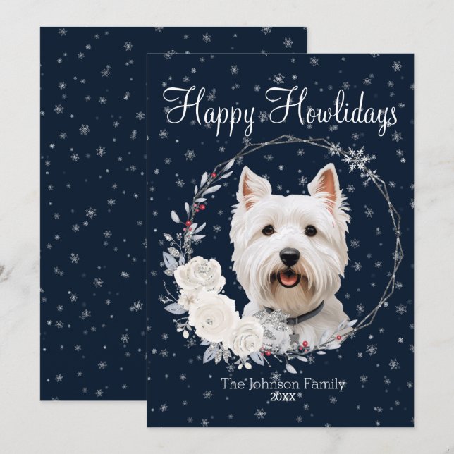 Tarjeta Festiva Feliz Howlidays Cute Westie Dog (Anverso / Reverso)