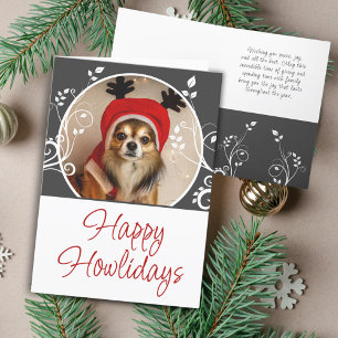 Tarjeta Festiva Feliz Howlidays Foto Perro Follaje Gris Nombre