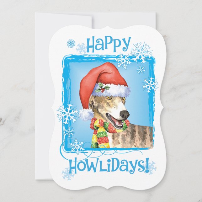 Tarjeta Festiva Feliz Howlidays Galgo (Anverso)
