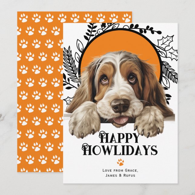 Tarjeta Festiva Feliz Howlidays Grand Basset Griffon Vendeen (Anverso / Reverso)