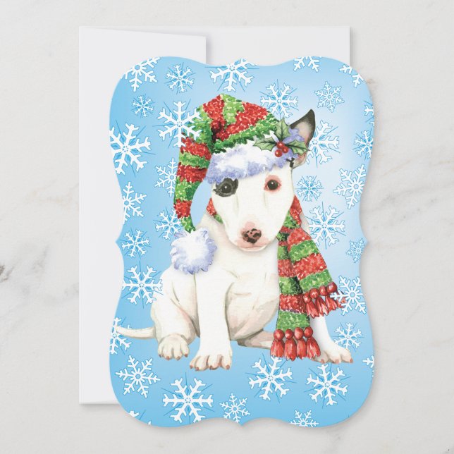 Tarjeta Festiva Feliz Howlidays Mini Bull Terrier (Anverso)