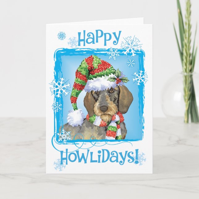 Tarjeta Festiva Feliz Howlidays Wirehaded Dachshund (Anverso)