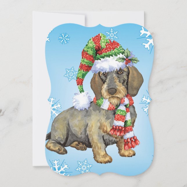 Tarjeta Festiva Feliz Howlidays Wirehaded Dachshund (Anverso)
