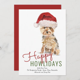 Tarjeta Festiva Feliz Howlidays Yorkshire Terrier Santa Hat