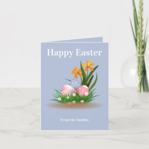 Tarjeta Festiva Feliz huevo de Pascua y hierba