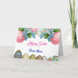 Tarjeta Festiva Feliz Huevo floral de color azul rosa de la mamá d
