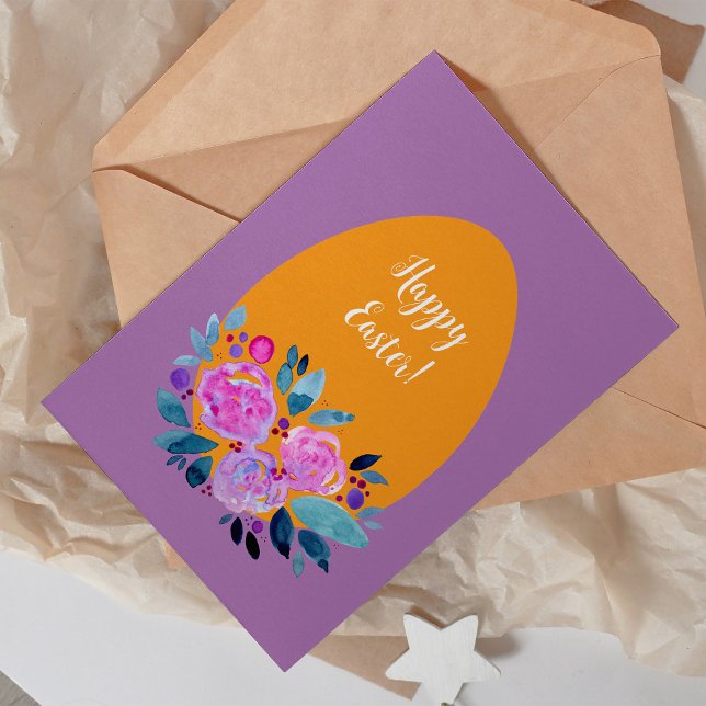 Tarjeta Festiva Feliz Huevo floral de la acuarela de Pascua (Subido por el creador)