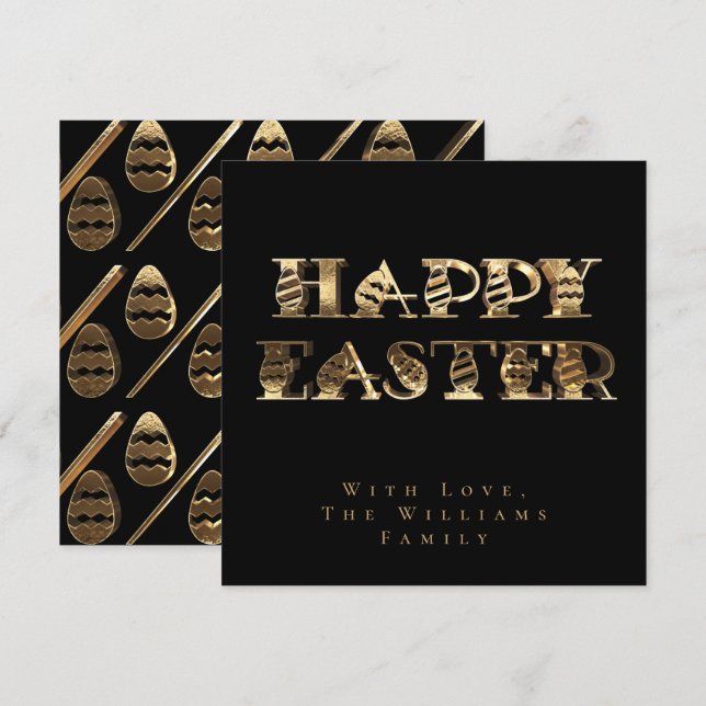 Tarjeta Festiva Feliz Huevos de Pascua Elegante Negro y Oro Pascua (Anverso / Reverso)