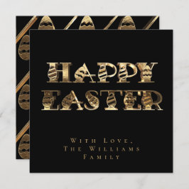 Tarjeta Festiva Feliz Huevos de Pascua Elegante Negro y Oro Pascua