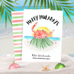 Tarjeta Festiva Feliz Huladays Crab Beach Navidades tropicales<br><div class="desc">Descanse una ola de vacaciones tropicales con esta feliz tarjeta de Navidades tropicales de Huladays Crab Beach! Estas extravagantes tarjetas de inspiración hawaiana cuentan con un bonito hula de cangrejo bailando al sol junto al mar, encarnando la perfecta mezcla de alegría de los Navidades y vibraciones de vacaciones. Esta tarjeta...</div>