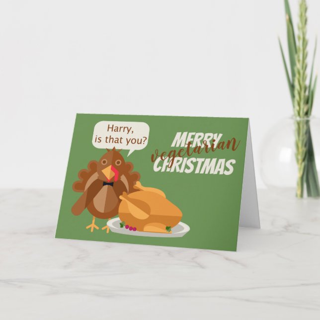 Tarjeta Festiva Feliz humor a los Navidades vegetarianos (Anverso)