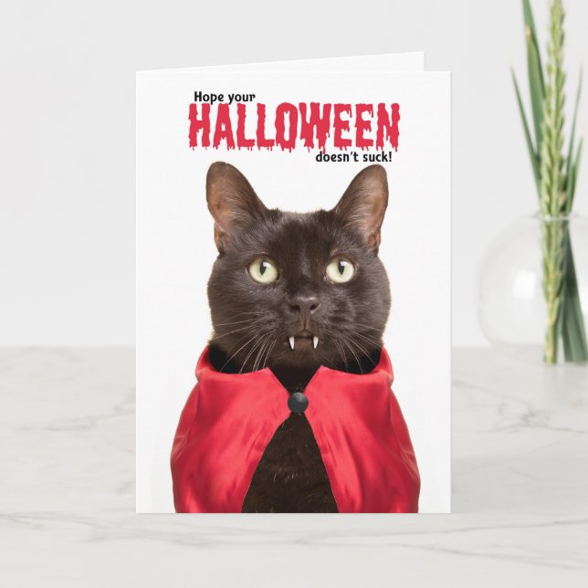 Tarjeta Festiva Feliz Humor de vampiros de gatos de Halloween (Anverso)