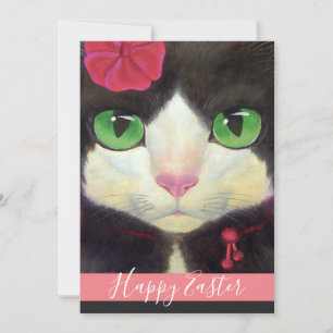 Tarjeta Festiva Feliz Ilustracion gatito de Pascua Tuxedo