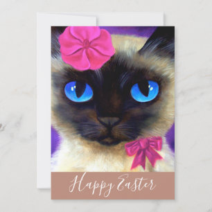 Tarjeta Festiva Feliz Ilustracion gatito siamés de Pascua