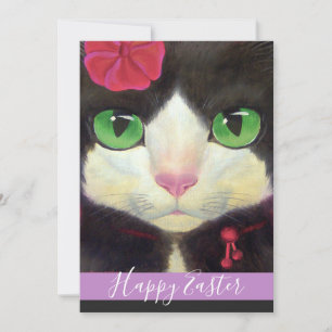 Tarjeta Festiva Feliz Ilustracion morado de gatito de Pascua Tuxed