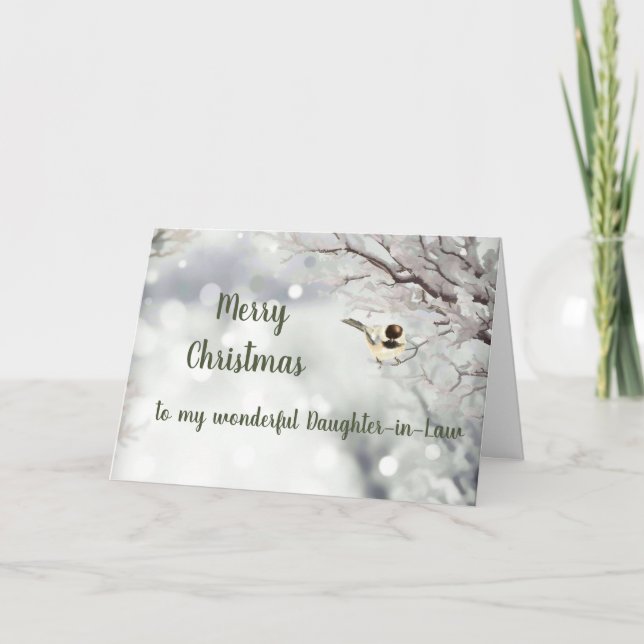 Tarjeta Festiva Feliz invierno navideño heló hija de pájaro cuñada (Anverso)