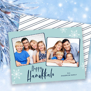 Tarjeta Festiva Feliz Janucá 2 Fotos Copos de nieve