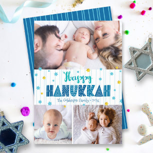 Tarjeta Festiva Feliz Janucá 3 Foto Tipografía Moderna Estrella Do