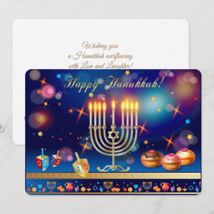 Tarjeta Festiva Feliz Janucá Menorá de Oro Fiesta Judía