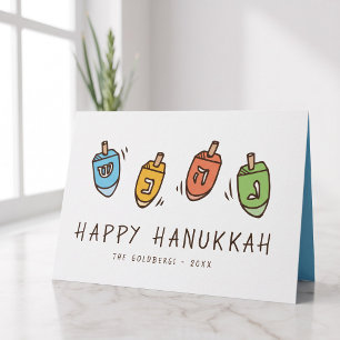 Tarjeta Festiva Feliz Janucá Modern Dreidel