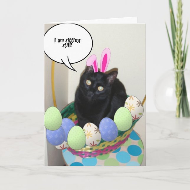 Tarjeta Festiva Feliz Kitty de Pascua (Anverso)