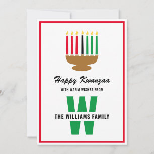 Tarjeta Festiva Feliz Kwanzaa Kinara Candles Monograma Nombre de l