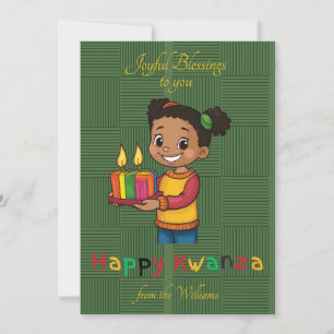 Tarjeta Festiva Feliz Kwanzaa niña africana vela familia foto