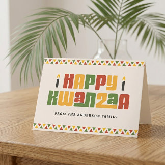 Tarjeta Festiva Feliz Kwanzaa vela negra borde rojo verde amarillo
