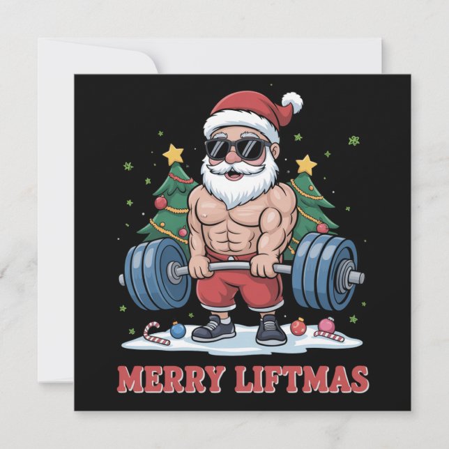 Tarjeta Festiva Feliz Levantamiento Navideño Santa Fitness Gimnasi (Anverso)