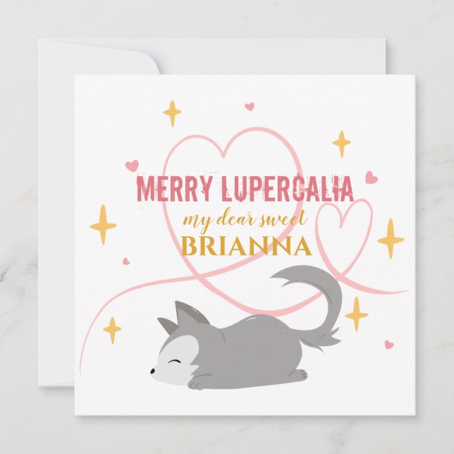 Tarjeta Festiva Feliz Lupercalia Bebé Lobo Pagan Dormilón Niños (Anverso)