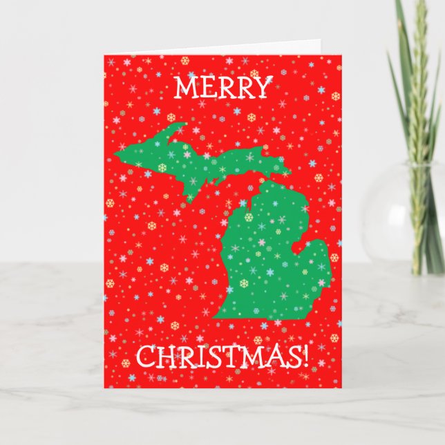 Tarjeta Festiva Feliz Mapa navideño de los copos de nieve en Michi (Anverso)