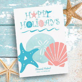 Tarjeta Festiva Feliz mar | Navidades Tropical Beach Seashell