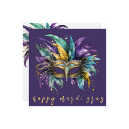 Tarjeta Festiva Feliz Mardi Gras Máscara de Feathered