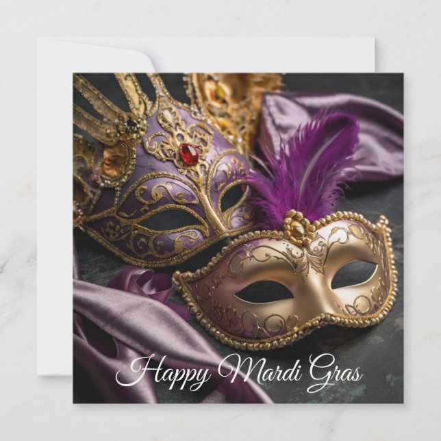 Tarjeta Festiva Feliz Mardi Gras Veneciana (Anverso)