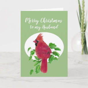 Tarjeta Festiva Feliz marido de Navidad, cardenal de pájaro, natur