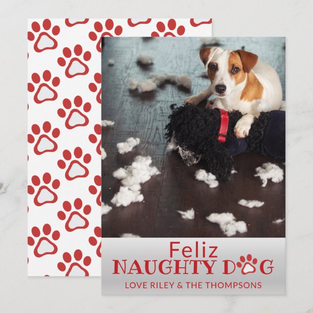 Tarjeta Festiva Feliz Mascota Naughty Dog Red Paws (Anverso / Reverso)