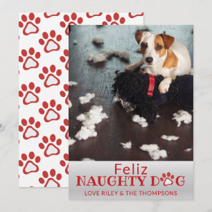 Tarjeta Festiva Feliz Mascota Naughty Dog Red Paws