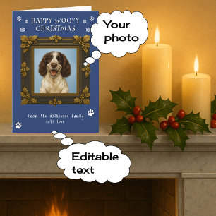 Tarjeta Festiva Feliz mascota navideño foto azul marino
