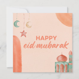 Tarjeta Festiva Feliz Mezquita de Acuarela de Eid Mubarak