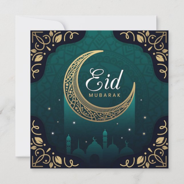 Tarjeta Festiva Feliz Mezquita de Eid Mubarak (Anverso)