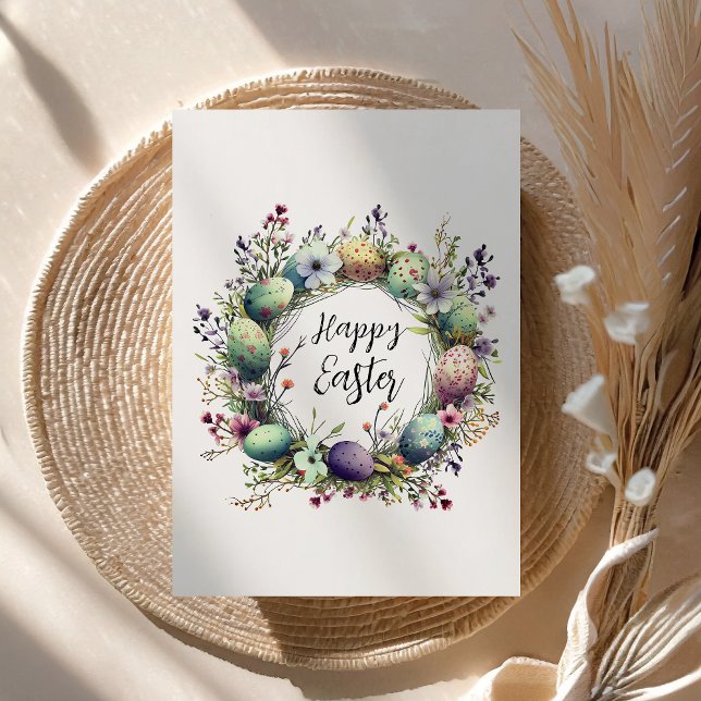 Tarjeta Festiva Feliz Monograma de primavera floral de Pascua (Subido por el creador)