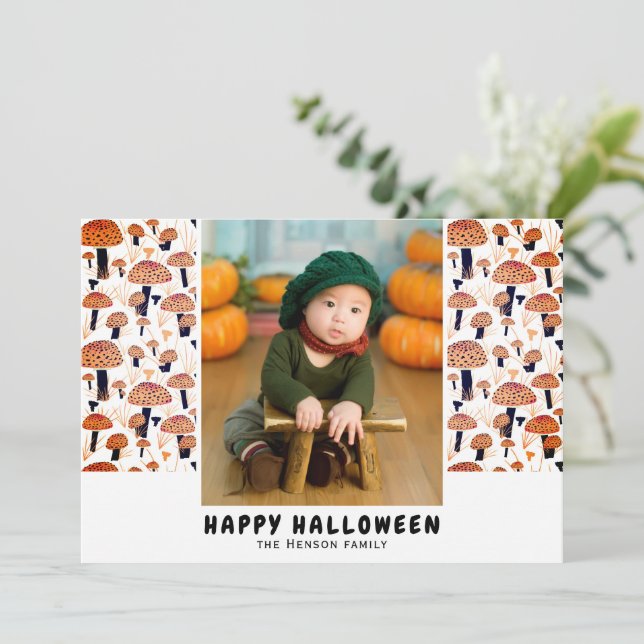Tarjeta Festiva Feliz Naranja de Halloween Mushroom Fall (Anverso de pie)