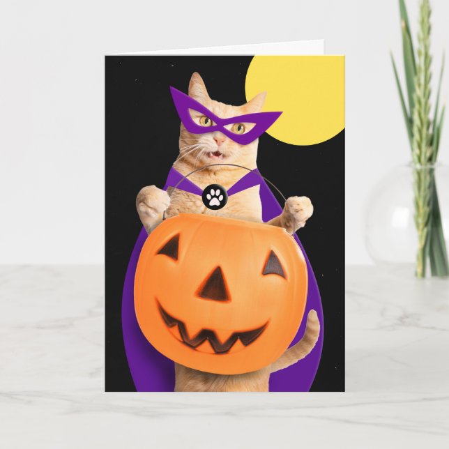 Tarjeta Festiva Feliz Naranja de Halloween Tabby Ginger Cat (Anverso)