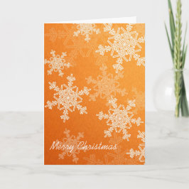 Tarjeta Festiva Feliz Naranja navideño White Snowflakes Minimalist