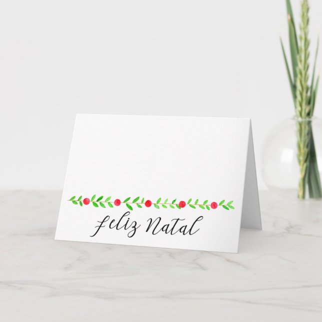 Tarjeta Festiva Feliz Natal, banner de Navidades de acuarela (Anverso)