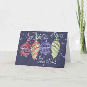 Tarjeta Festiva Feliz Natal Baubles Watercolor