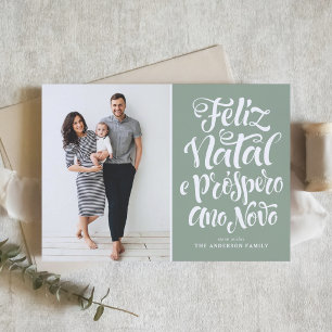 Tarjeta Festiva Feliz Natal e Próspero Ano Novo Sage Green Photo