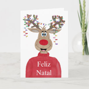 Tarjeta Festiva Feliz Natal, Navidades portugueses iluminan reno